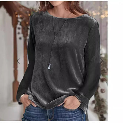 Women's Oversized Velvet Crewneck Pullover Sweatshirt