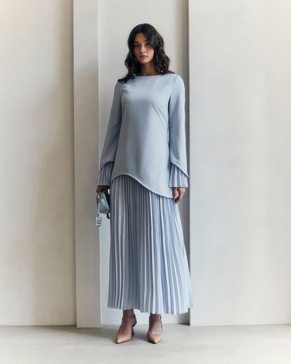 Women's Pleated Maxi Skirt Set Bell Sleeve