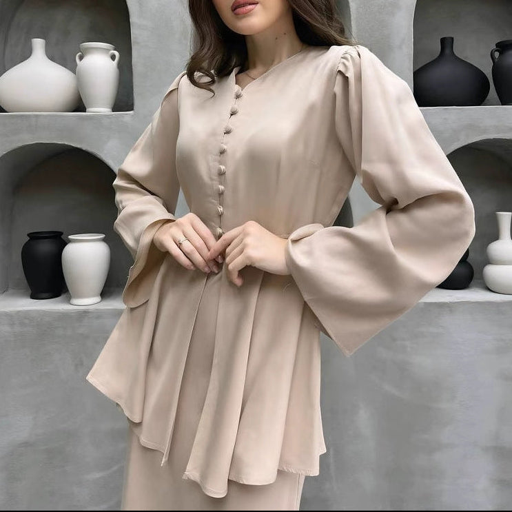 Women's Satin Two Piece Maxi Dress Set