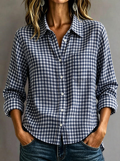 Women's Plaid Button Down Shirt Long Sleeve Collared Top