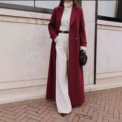 Women's Long Wool Coat Button Front Winter Outerwear