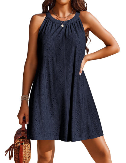 Sleeveless Crochet Eyelet Cover Up Mini Dress