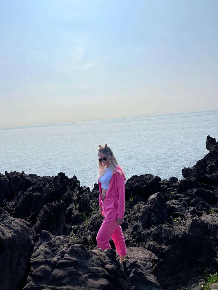 Women's Hooded Drawstring Jogger Jumpsuit Pockets