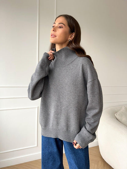 Oversized Turtleneck Sweater Solid Casual Knit Pullover