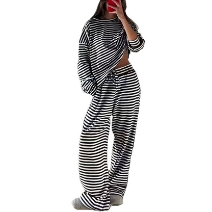 Boutique Striped Lounge Set Long Sleeve Top & Pants