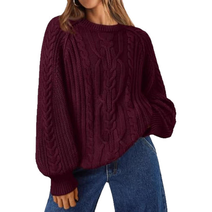Women's Oversized Cable Knit Crew Neck Pullover Sweater
