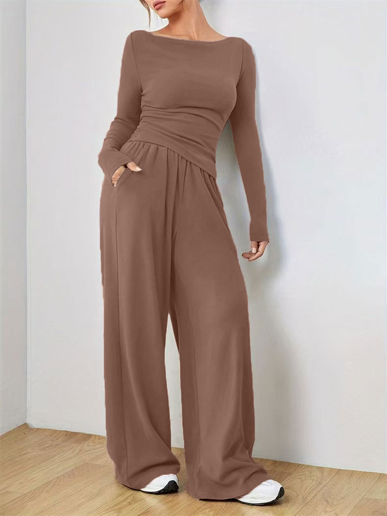 Women's Two Piece Wide Leg Pants Set Long Sleeve