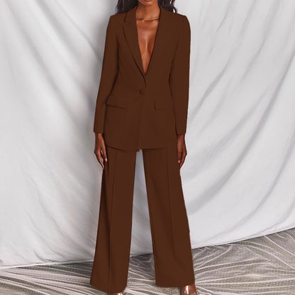 Women 2 Piece Blazer Set Wide Leg Pants Suit