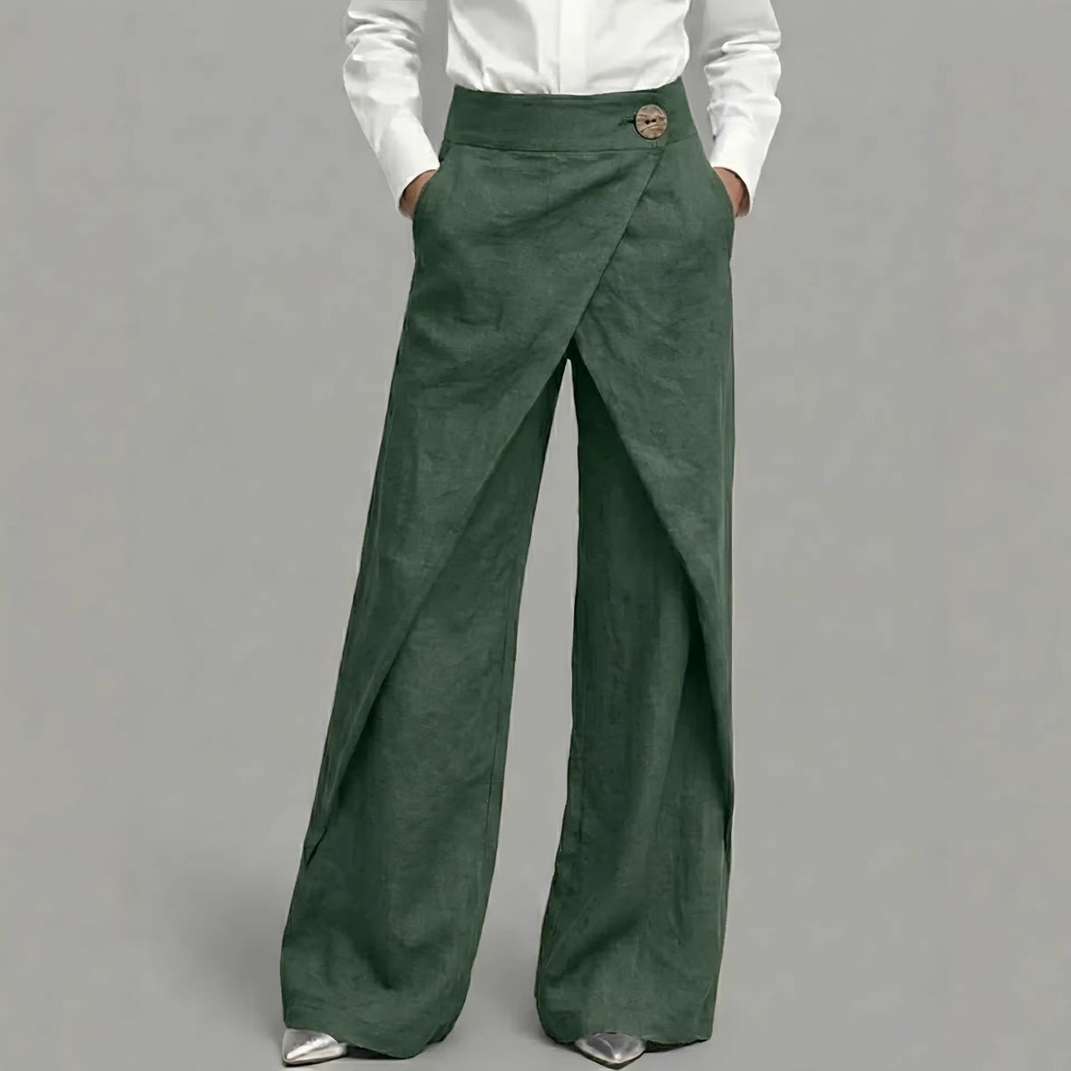 Women's Linen High Waist Wide Leg Palazzo Pants Vintage
