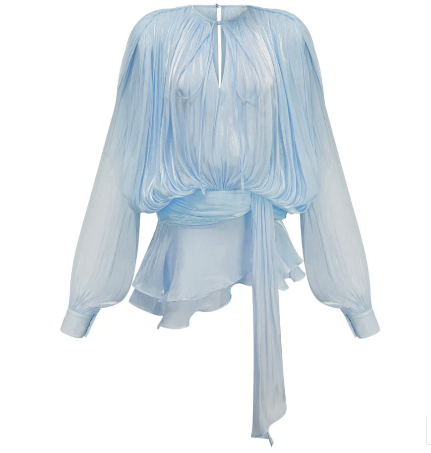 French Puff Sleeve Ruffle Mini Skirt Two Piece Set