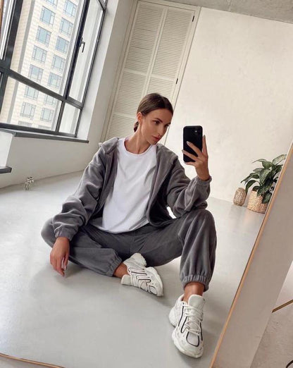 Women's Fleece Zip Hoodie Jogger Matching Set