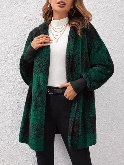 Women's Oversized Plaid Hooded Cardigan Sweater