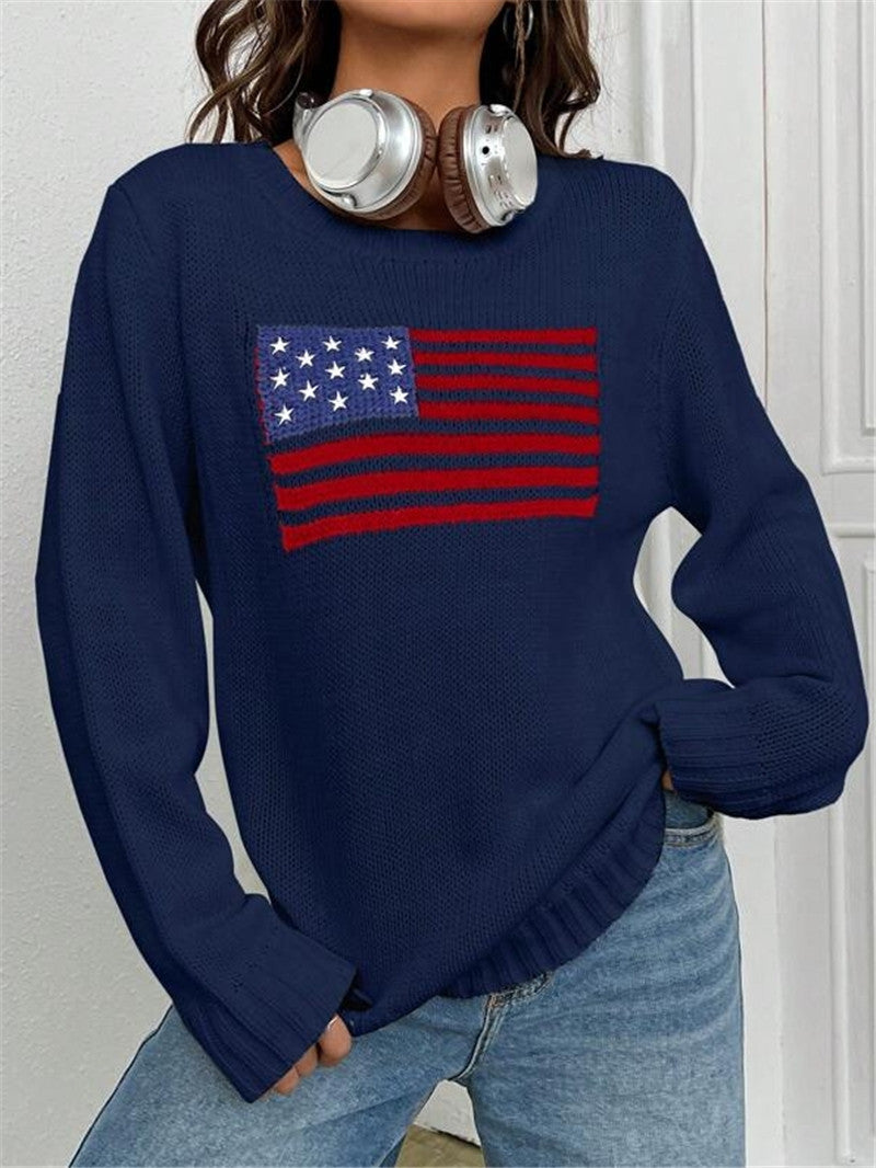 Women's American Flag Oversized Knit Sweater
