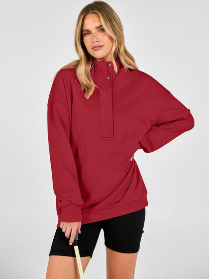 Snap Button Oversized Pullover Hoodie Sweatshirt