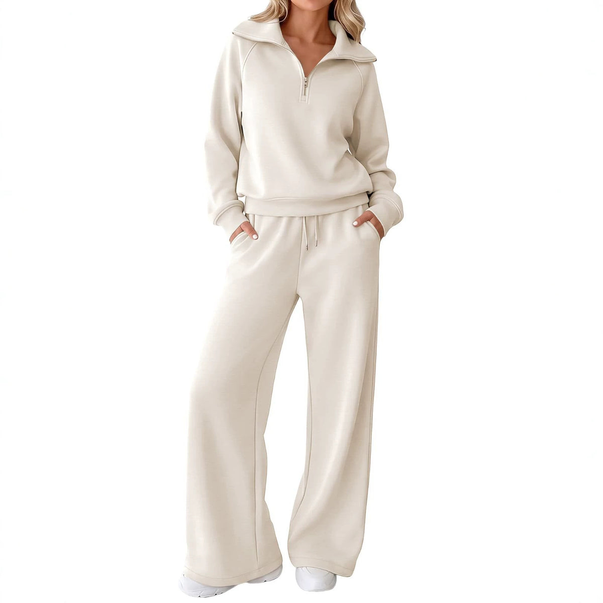 Women's Half Zip Sweatshirt Wide Leg Pants Lounge Set