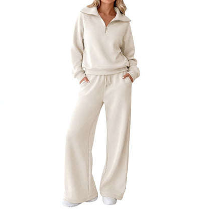 Women's Half Zip Sweatshirt Wide Leg Pants Lounge Set