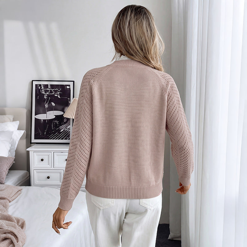 Women's Crewneck Button Detail Loose Knit Sweater