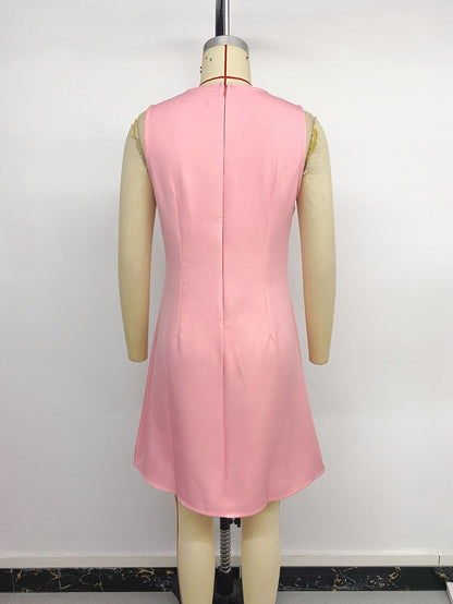 Pink Pearl Mini Dress Sleeveless Cocktail Party Dress