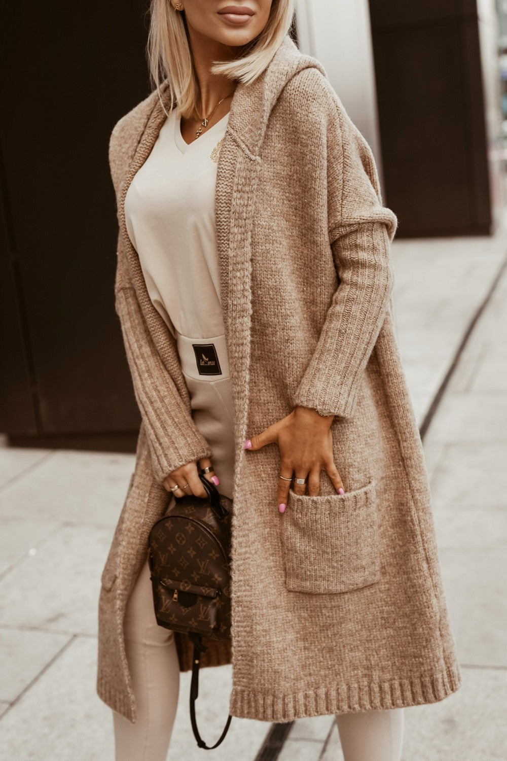 Oversized Hooded Letter Duster Cardigan