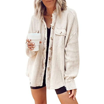 Women's Waffle Texture Button Front Pocket Shacket