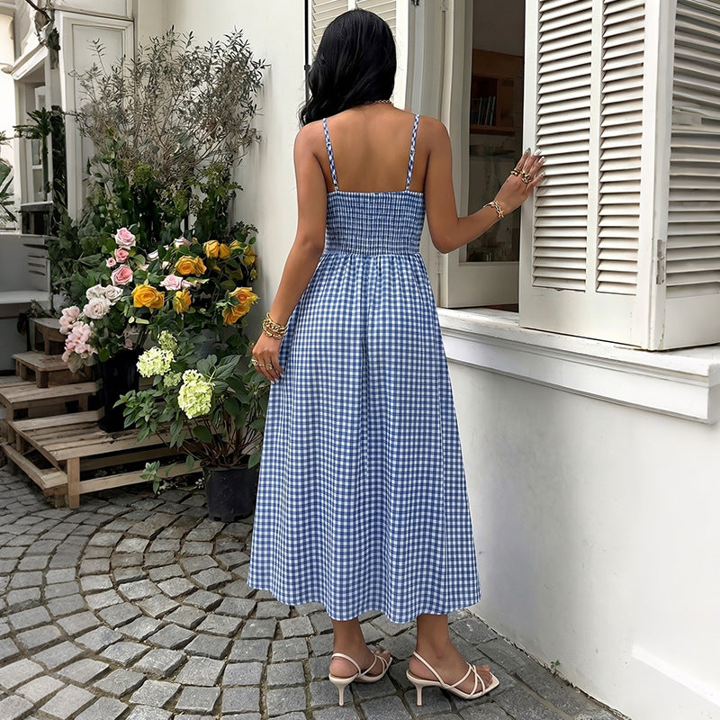 Blue Gingham Bow Front Midi Dress Cottagecore Sundress