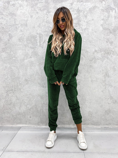 Women's Velvet Hoodie Jogger Pants Two Piece Set