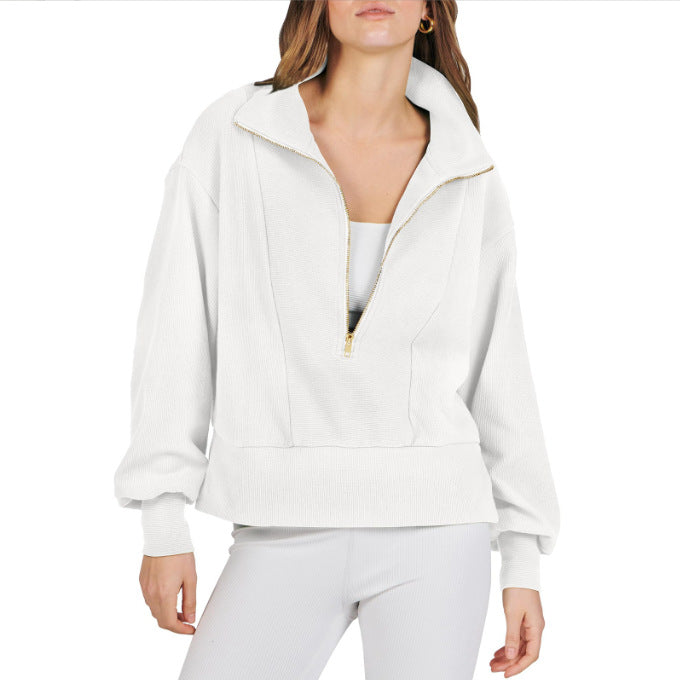 Women's Quarter Zip Collared Sweatshirt Long Sleeve