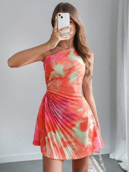 Sexy Pleated Bodycon Asymmetrical Hem Club Dress