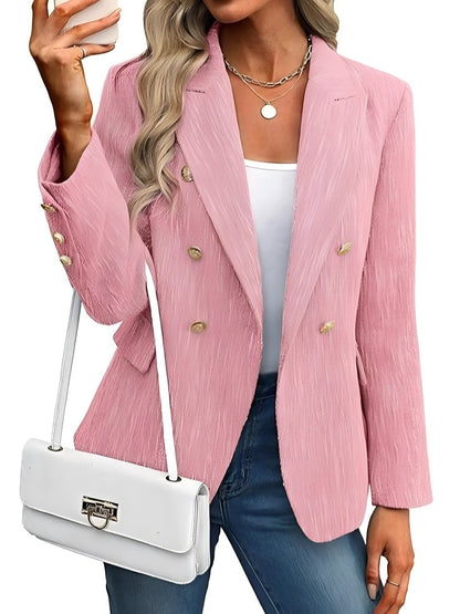 Women's Plaid Double Breasted Blazer Slim Fit Office Jacket