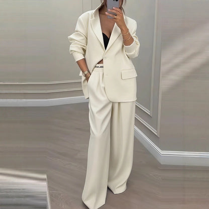 Women's Two Piece Blazer Wide Leg Pants Set