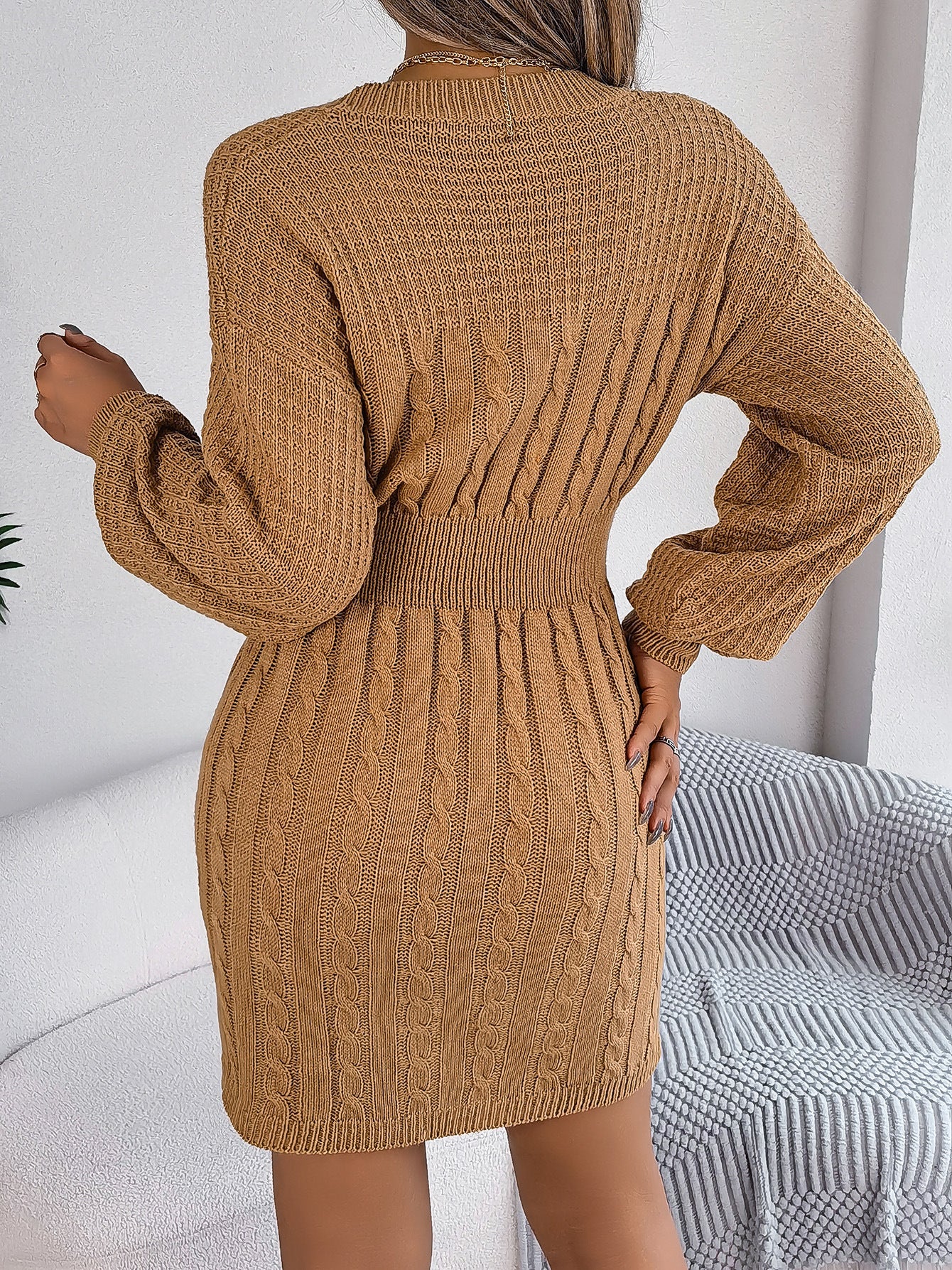 Grey Cable Knit Cutout Sweater Dress – Bodycon Mini