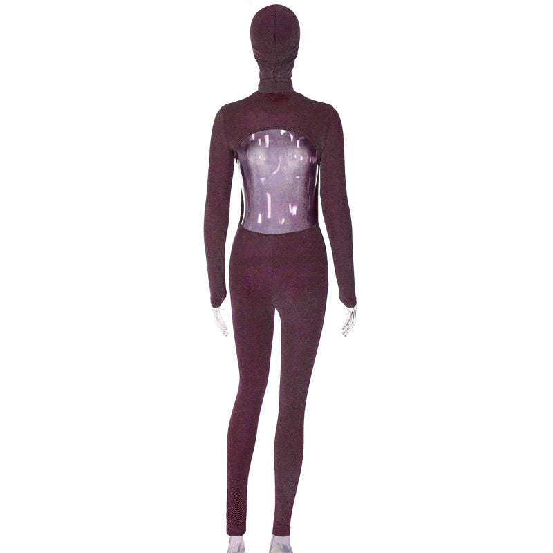 Women's Backless Turtleneck Catsuit with Balaclava