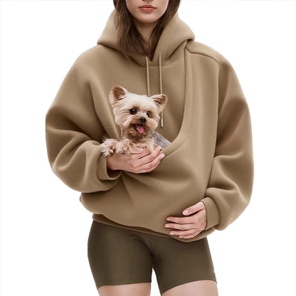 Women's Oversized Fleece Hoodie with Pet Pouch Pocket