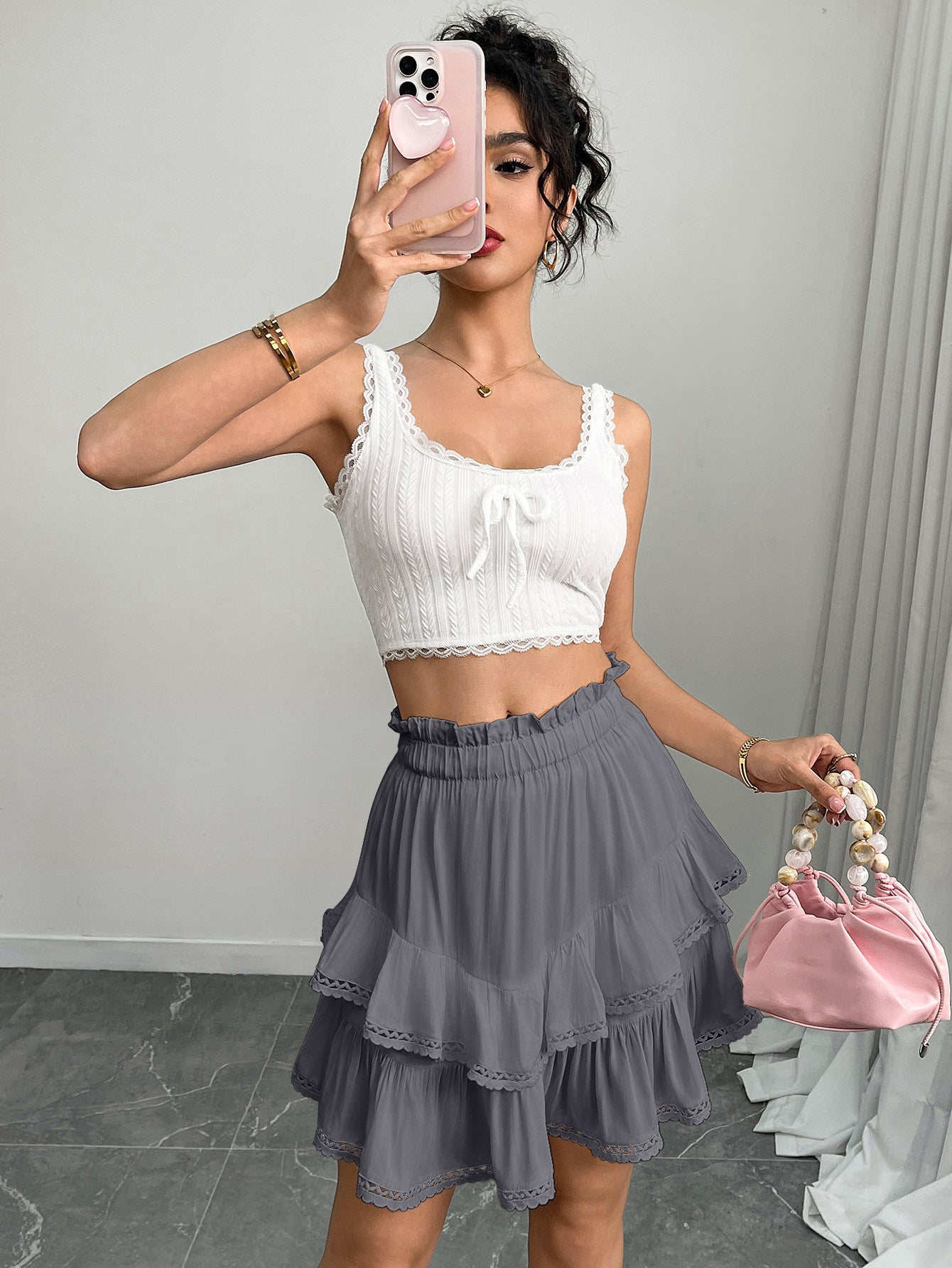Women’s High Waist Tiered Ruffle Mini Skirt