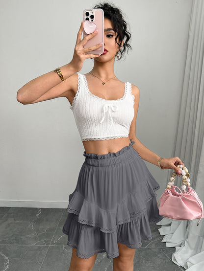 Women’s High Waist Tiered Ruffle Mini Skirt