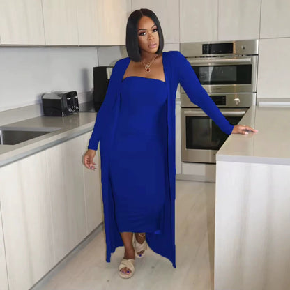 Women's 2 Piece Bodycon Dress Long Cardigan Set
