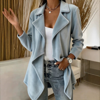 Women's Open Front Lapel Cardigan Solid Mid-Length Coat
