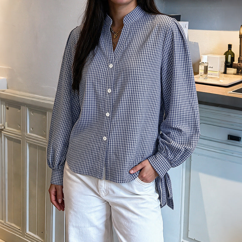 Plaid Oversized Button Down Shirt Side Slit Long Sleeve