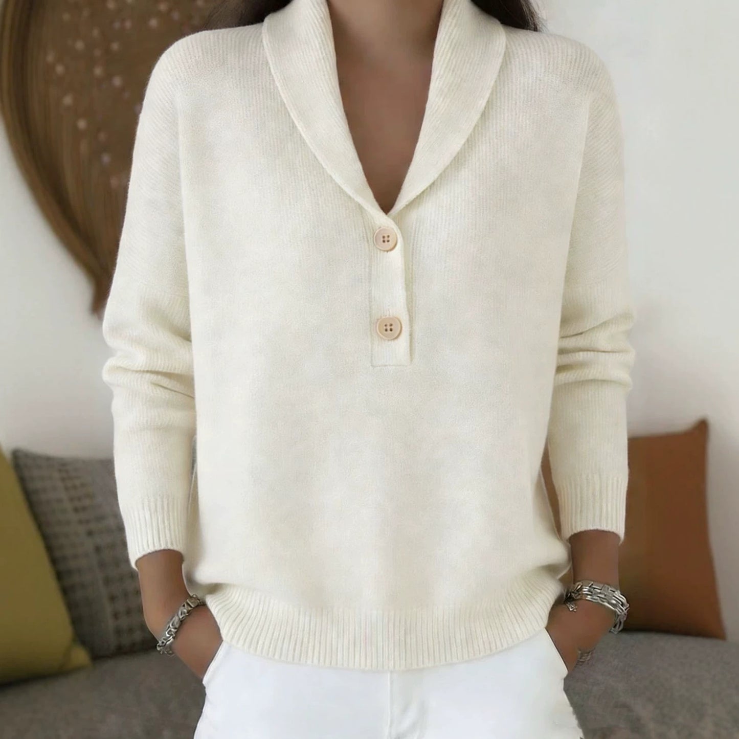 Women's Polo Collar Button Knit Sweater Pullover