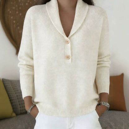 Women's Polo Collar Button Sweater Long Sleeve Casual Top