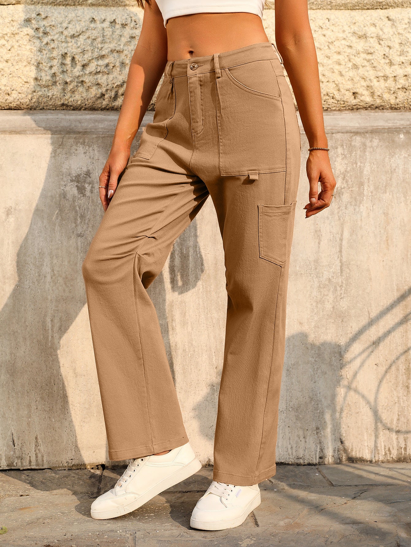Women's High Waist Loose Cargo Pants with Pockets Streetwear