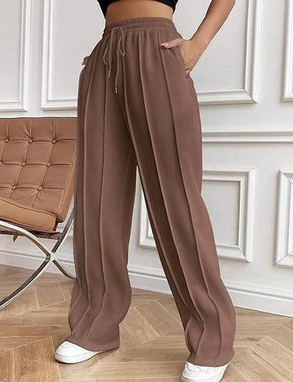 High Waist Cotton Wide Leg Drawstring Pants