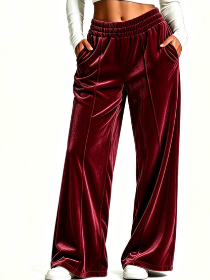 Women's High Waisted Velvet Wide Leg Palazzo Pants