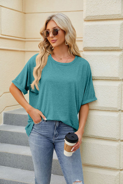 Loose Fit Crew Neck Short Sleeve Casual Basic Tee