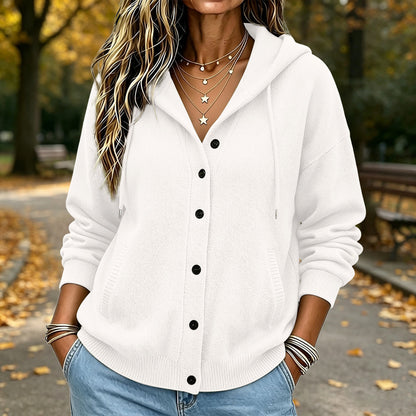 Women's Hooded Button Front Knit Cardigan Sweater Pockets