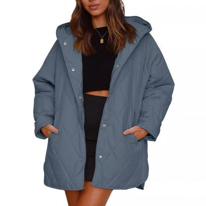 Women's Hooded Quilted Mid-Length Lightweight Winter Jacket