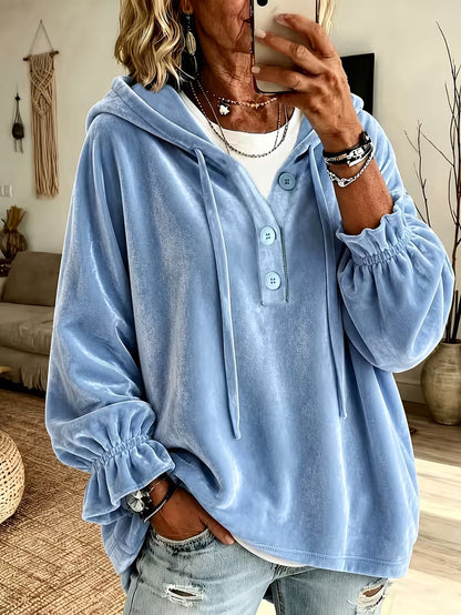 Women's Oversized Button Up Hoodie Loose Pullover Top
