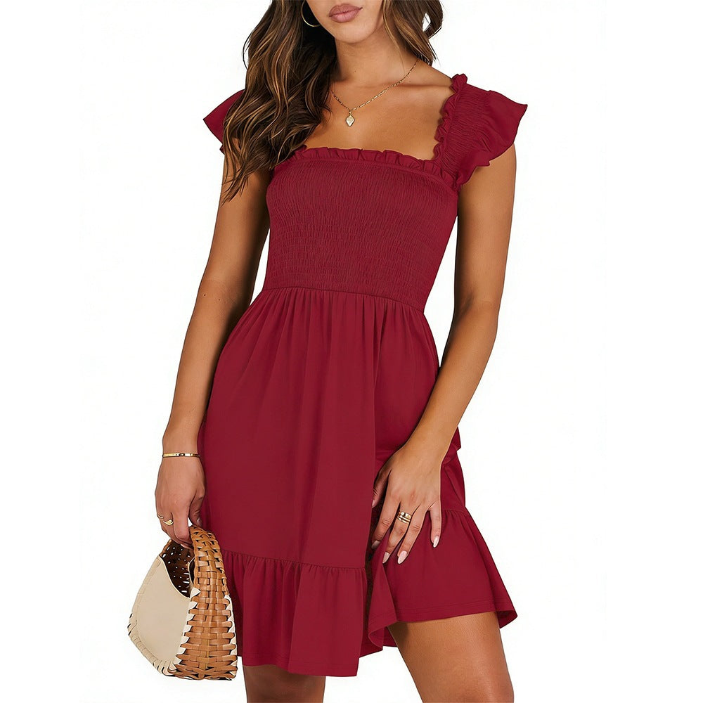 Smocked Square Neck Ruffle Sleeve Midi Dress