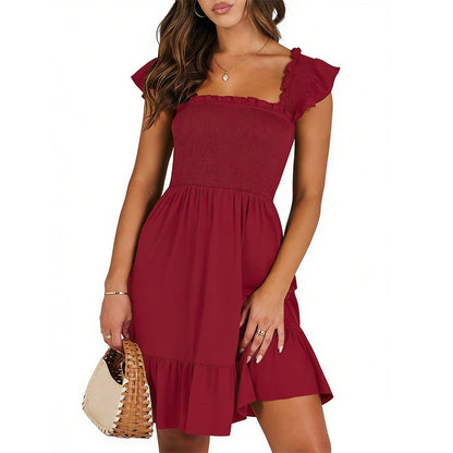 Smocked Square Neck Ruffle Sleeve Midi Dress