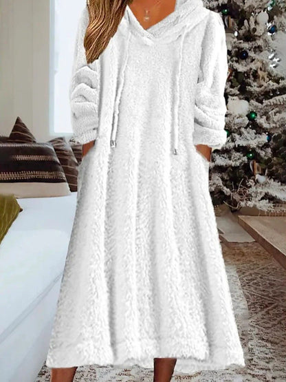Women Oversized Fleece Hoodie Maxi Dress Loungewear Pockets